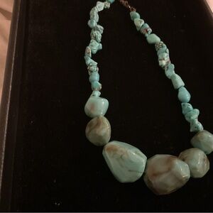 BOHEMIAN CHUCKY STATEMENT BEADED TURQUOISE NECKLACE WITH BRONZE TONE CLASP